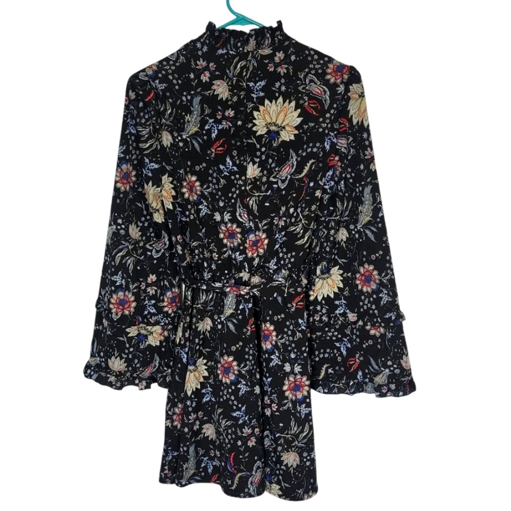 Parisian Floral Bell Sleeve Mini Dress